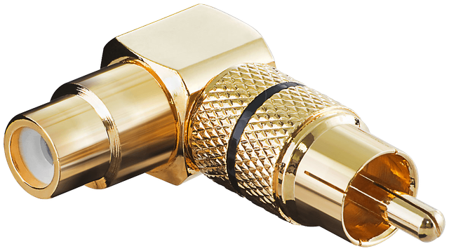 CS-BW SW - Cinch Stecker auf gewinkelter Cinch Buchse, vergoldet