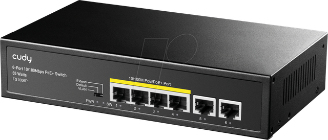 CUDY FS1006P - Switch, 6-Port, Fast Ethernet, PoE+