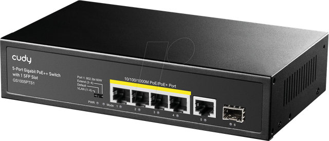CUDY GS1005PTS1 - Switch, 6-Port, Gigabit Ethernet, PoE+, SFP