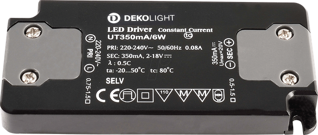 DEKO 872628 - Netzgerät (CC, DC), FLAT, CC, UT350mA/6W, 0,7-6,0 W, 220-240 V/A