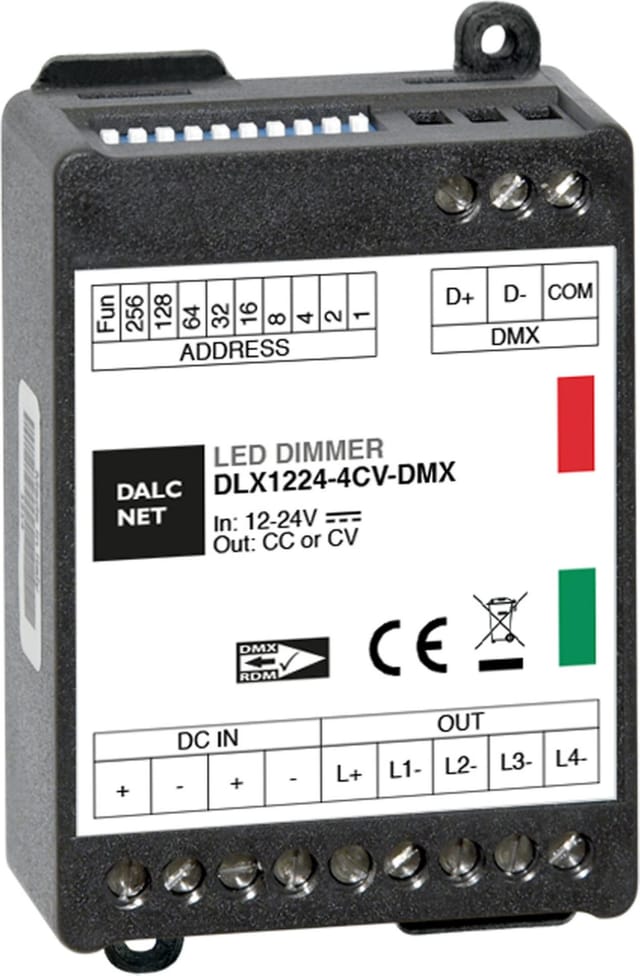 DLX1224-4CV-DMX - LED-Dimmer, PWM, 12V-24V, 5 A CV, DMX, 4 Ausgänge
