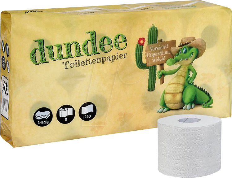 DUNDEE 3L 8ER - Toilettenpapier 8 Rollen je 250 Blatt, 3-lg, weiß
