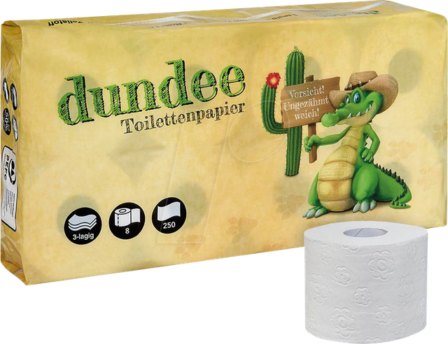 DUNDEE 3L 8ER - Toilettenpapier 8 Rollen je 250 Blatt, 3-lg, weiß
