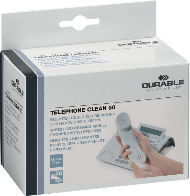 DURABLE 578502 - Reinigungstücher, einzeln verpackt, für Telefone, 50 Stück