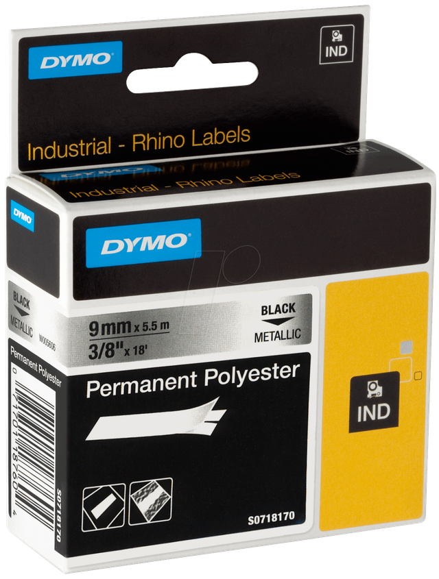 DYMO IND 18485 - DYMO IND Polyester, 9mm, schwarz/metallic