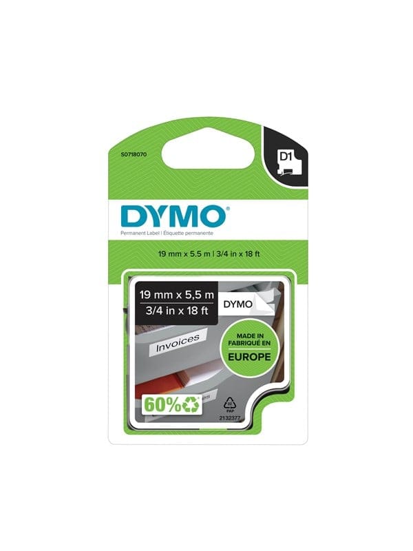 DYMO S0718070 - DYMO D1 Polyesterband, permanent, 19 mm, schwarz/weiß