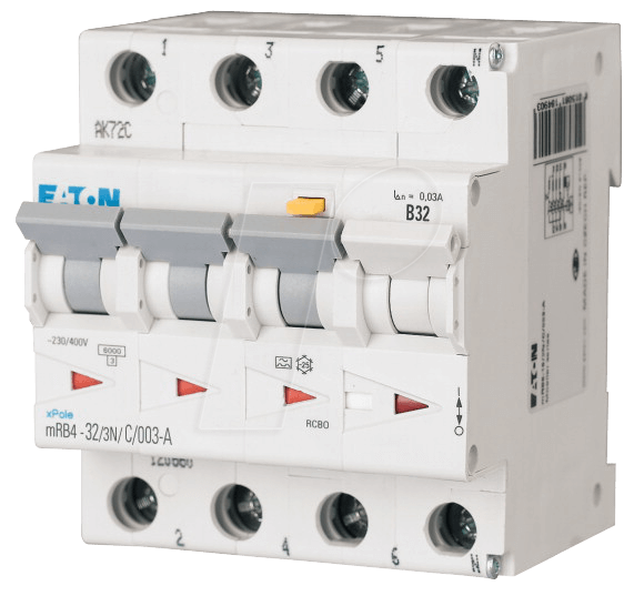 EATON 167508 - FI/LS-Schalter, Char. C, Typ A, 32 A, 30 mA, 3 + N