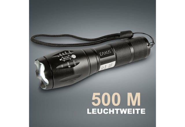 EAXUS 90790 - LED-Taschenlampe, 1000 lm, Zoom, 5 Modi, 3xAAA (Micro)