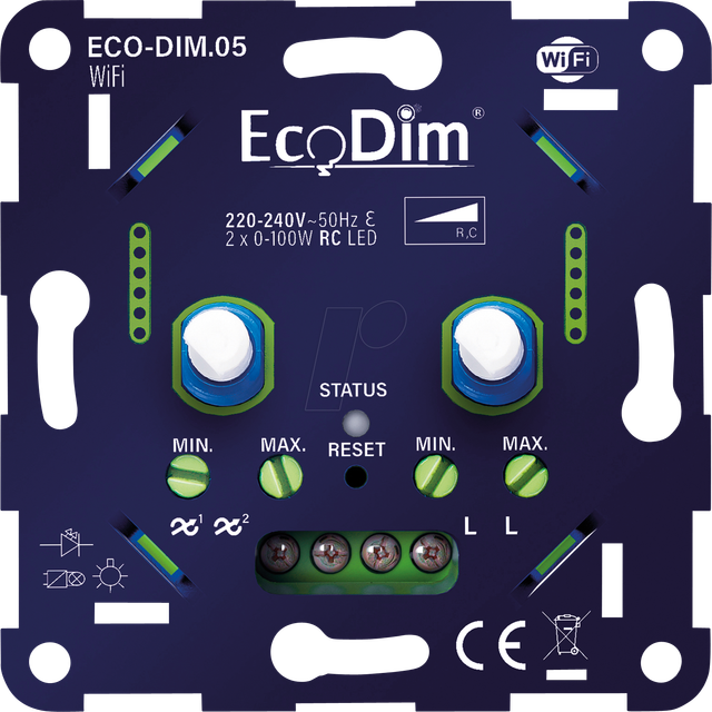 ECO-DIM.05-WIFI - LED-Dimmer, duo, 2x 0-100 W, Phasenabschnitt (RC), Wifi