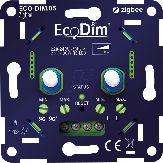 ECO-DIM.05-ZGB - LED-Dimmer, duo, 2x 0-100 W, Phasenabschnitt (RC), Zigbee