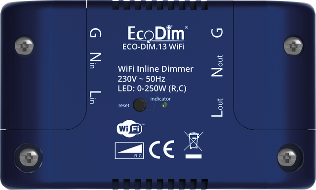 ECO-DIM.13-WIFI - Inline-Dimmer, WiFi, 250 W, Phasenabschnitt (RC)