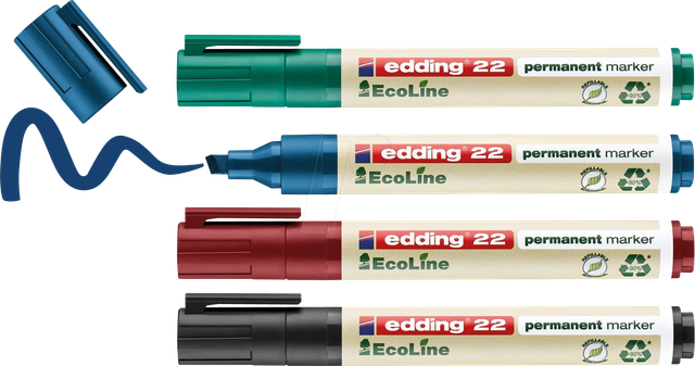 EDDING 22/4S - Permanentmarker, umweltfreundlich, 4-farbig sortiert