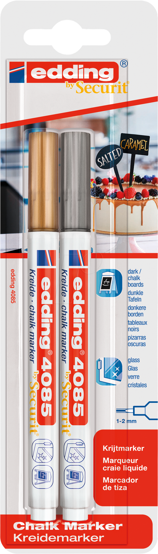 EDDING 4085/2S - Kreidemarker, 1 mm - 2 mm, gold/silber