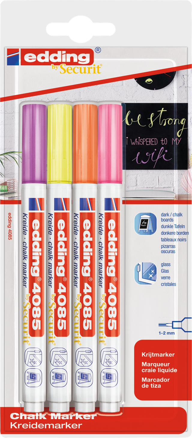 EDDING 4085/4N - Kreidemarker, 1 mm - 2 mm, neon, 4er Pack