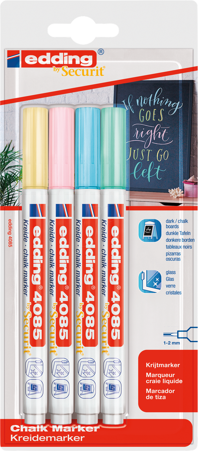 EDDING 4085/4P - Kreidemarker, 1 mm - 2 mm, Pastell, 4er Pack