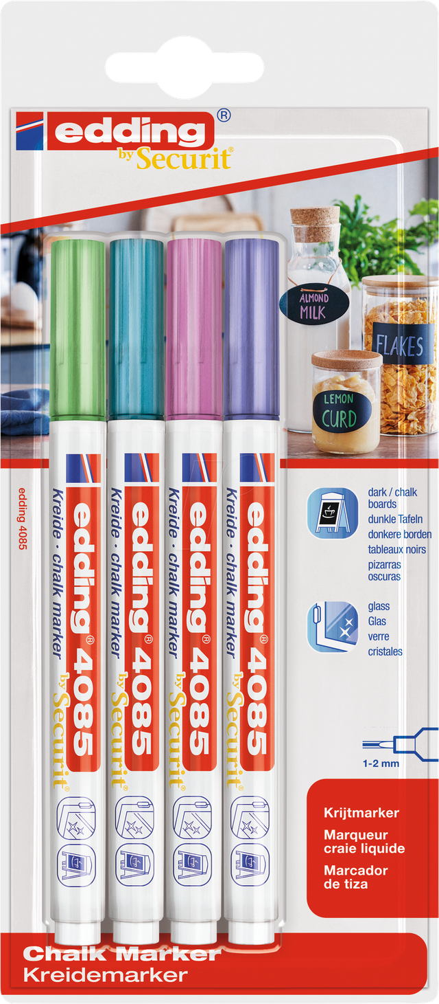 EDDING 4085/4W - Kreidemarker, 1 mm - 2 mm, metallic, 4er Pack