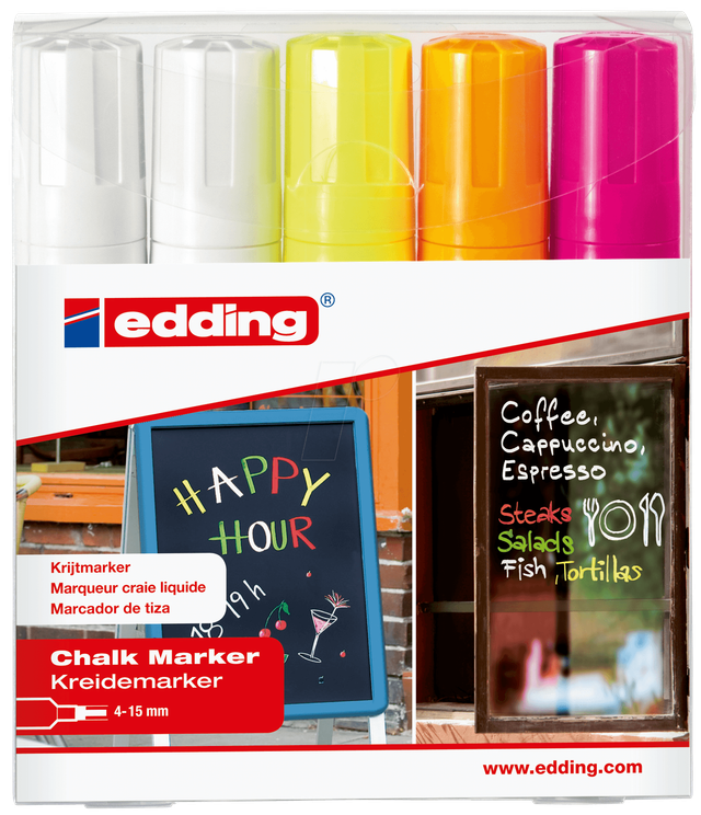 EDDING 4090/5S - Kreidemarker, 4 mm - 15 mm, sortiert, 5er Pack