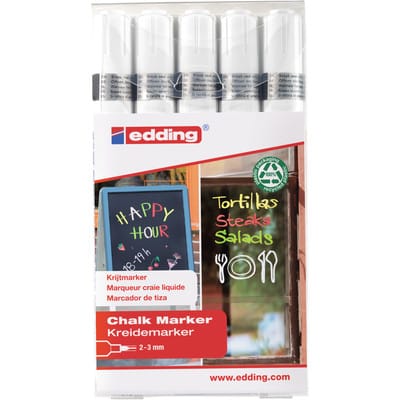 EDDING 4095/5S - Kreidemarker, 2 mm - 3 mm, weiß, 5er Pack