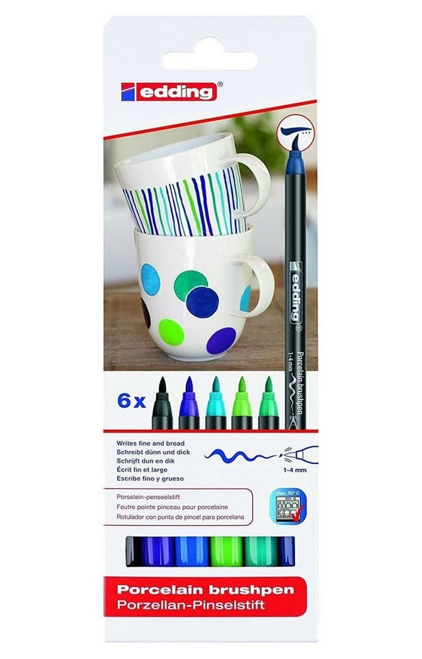 EDDING 4200/6099 - Porzellanpinselstift, Farbkombination ''cool'', 6er Pack