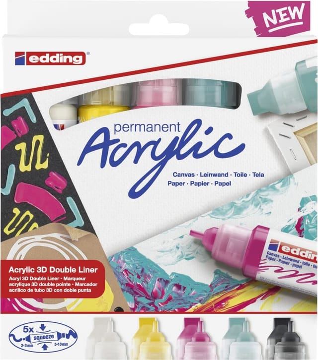 EDDING 5400/5DL - Acrylmarker, 3D Double Liner, sortiert, 5er Pack