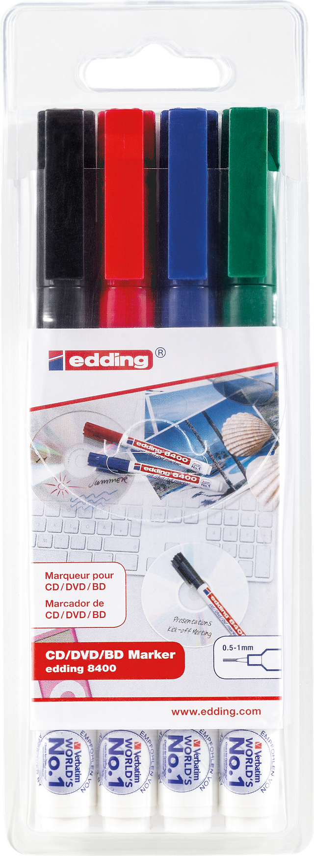 EDDING 8400/4S - CD-Marker, 4-farbig sortiert, 0,5 - 1,0mm