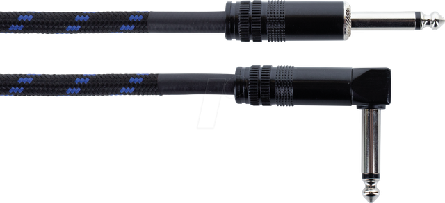 EI 1,5 PR-TW-BL - Audio Kabel, 6,3 mm Mono Klinke, schwarz/blau Textil, gewinkelt,