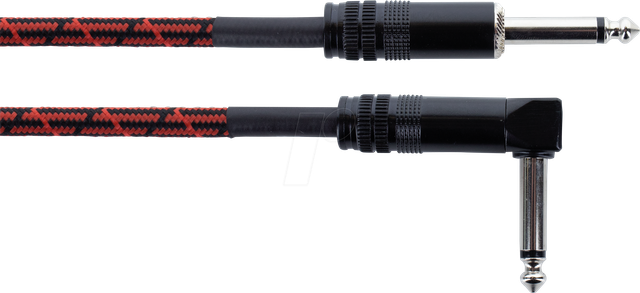 EI 1,5 PR-TW-RD - Audio Kabel, 6,3 mm Mono Klinke, schwarz/rot Textil, gewinkelt,