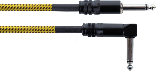 EI 1,5 PR-TW-YE - Audio Kabel, 6,3 mm Mono Klinke, schwarz/gelb Textil, gewinkelt,