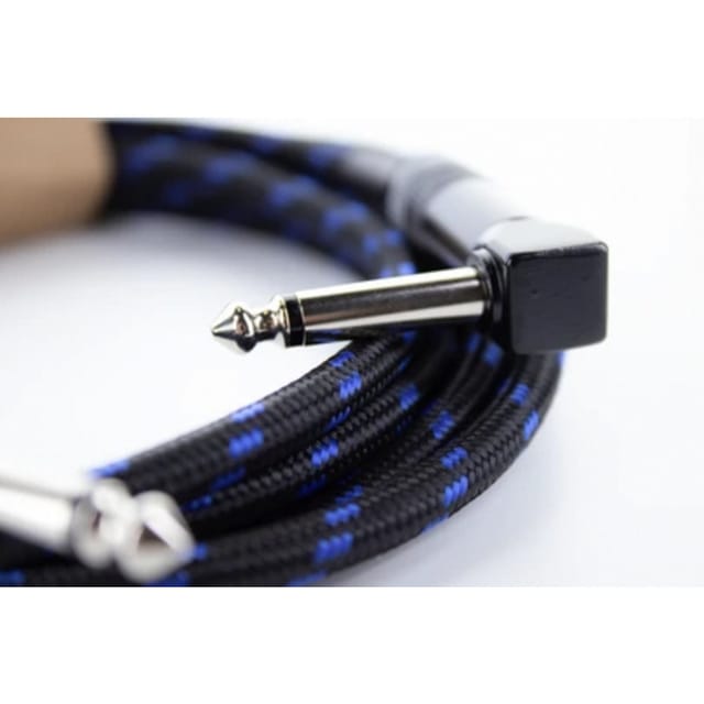 EI 3 PR-TW-BL - Audio Kabel, 6,3 mm Mono Klinke, schwarz/blau Textil, gewinkelt,