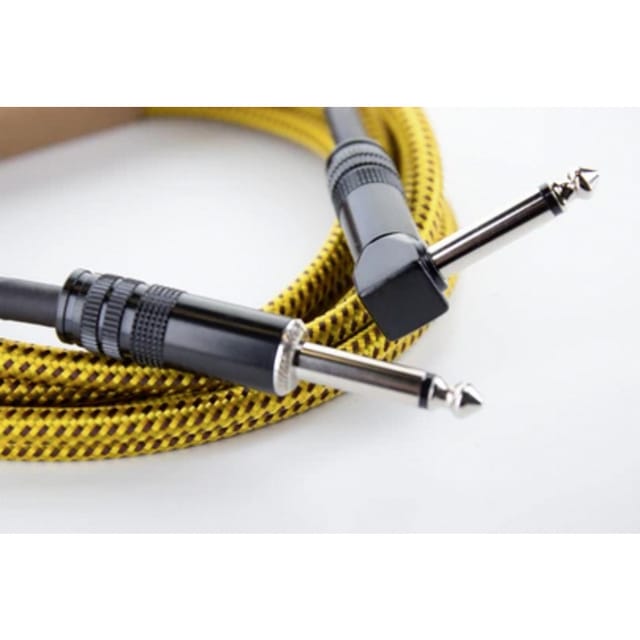 EI 3 PR-TW-YE - Audio Kabel, 6,3 mm Mono Klinke, schwarz/gelb Textil, gewinkelt,