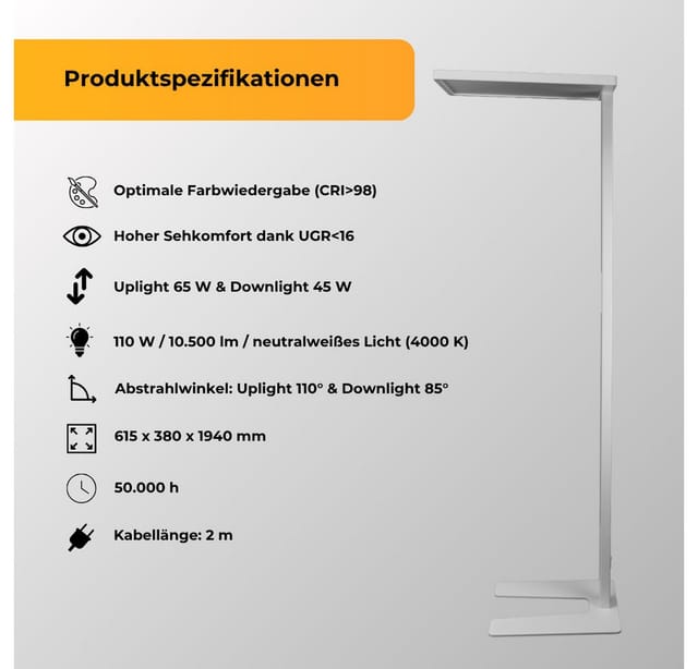 ELED 700200 - LED-Schreibtisch- Stehleuchte, 110 W, 10500 lm, 4000 K, UGR