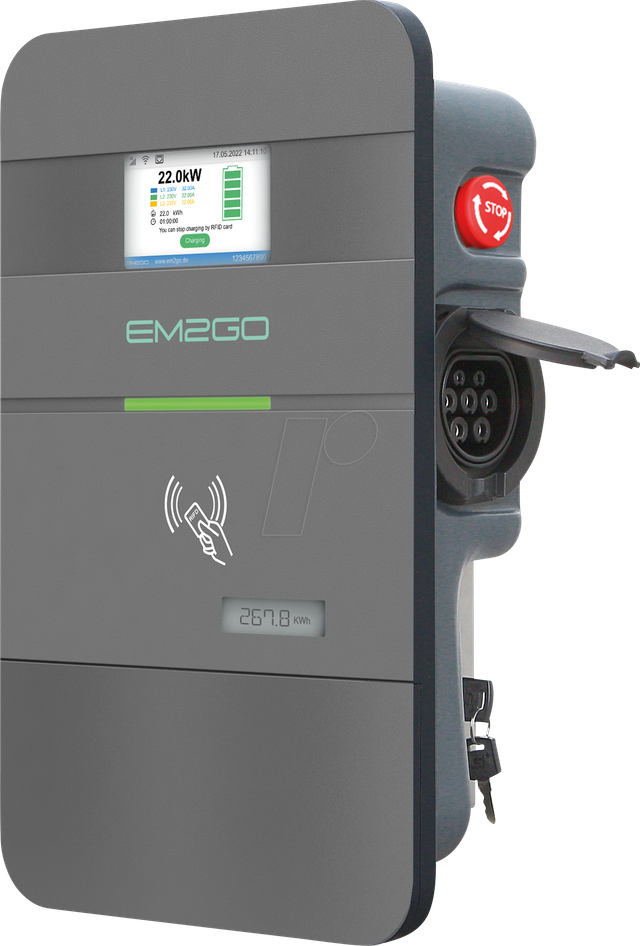 EM2GO EMN022AS0 - Wallbox, 22 kW, LAN+WLAN+RS485, 32 A 3PH, OCCP
