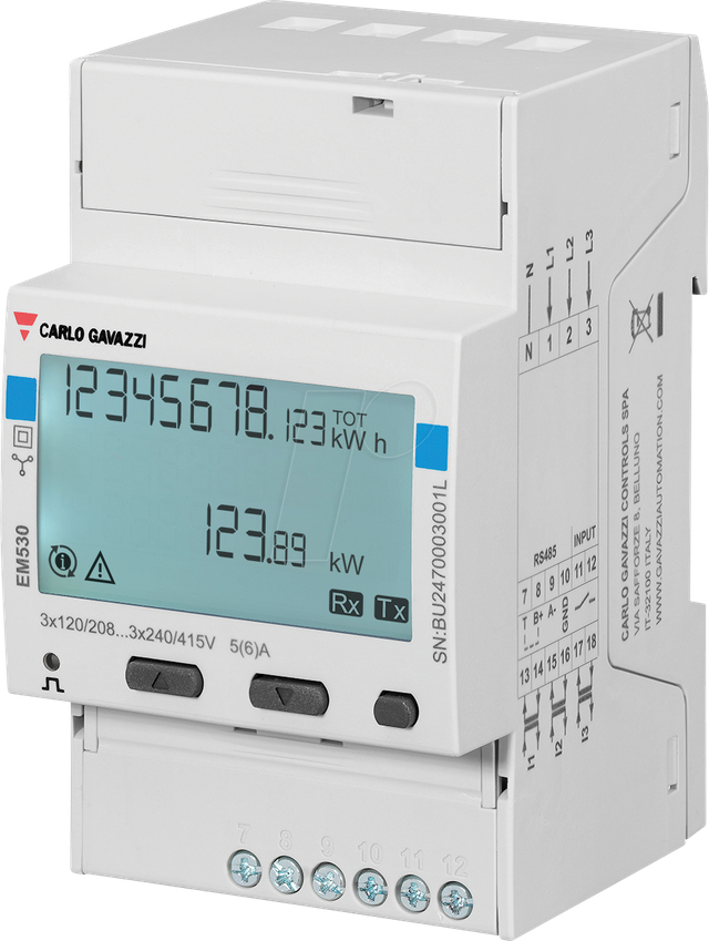 EM530DINAV53XS1P - Energiezähler EM530, 3 Phasen, LCD Display, 230 - 400 V
