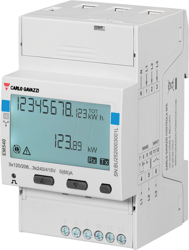EM540DINAV23XS1P - Energiezähler EM540, 2 / 3 Phasen, LCD Display, Direktanschluss