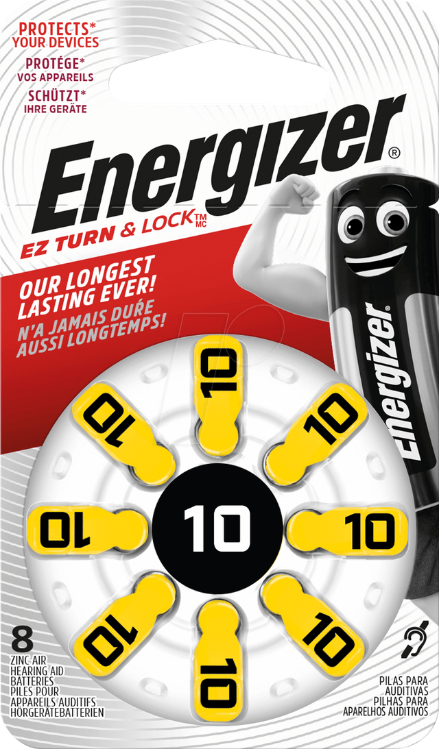 EN 8X10 - Hörgerätebatterie, Zink-Luft, 5,8x3,6 mm, Aid 10, 8er-Pack