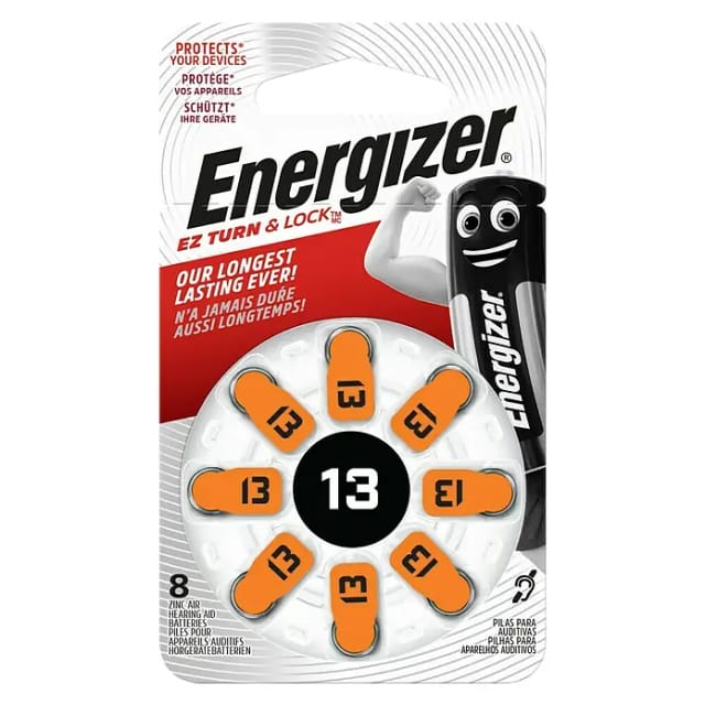 EN 8X13 - Hörgerätebatterie, Zink-Luft, 7,9x5,4 mm, Aid 13, 8er-Pack