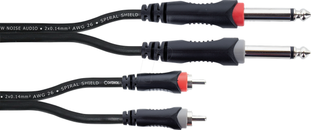 EU 6 PC - Audio Kabel, 2x 6,3 mm Mono Klinke > 2x Cinch Stecker, 6 m