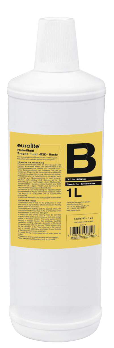 EURO 51703750 - Smoke Fluid B2D Basic , für Nebelmaschinen, 1 l