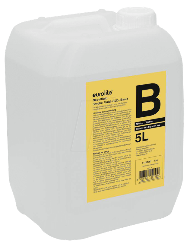 EURO 51703752 - Smoke Fluid B2D Basic , für Nebelmaschinen, 5 l
