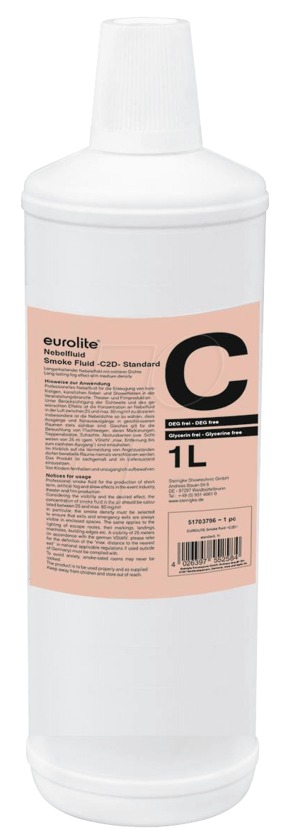 EURO 51703796 - Smoke Fluid C2D Standard , für Nebelmaschinen, 1 l