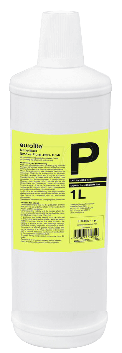 EURO 51703830 - Smoke Fluid P2D Standard , für Nebelmaschinen, 1 l