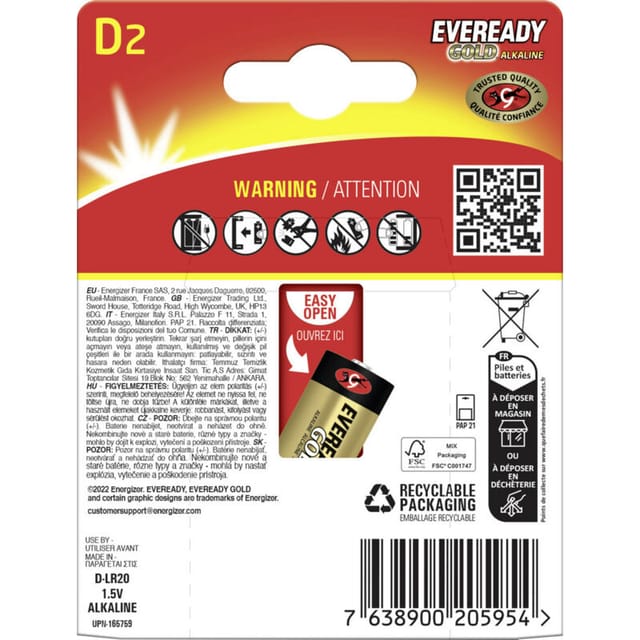 EVG 2XD - Gold, Alkaline Batterie, D (Mono), 2er-Pack