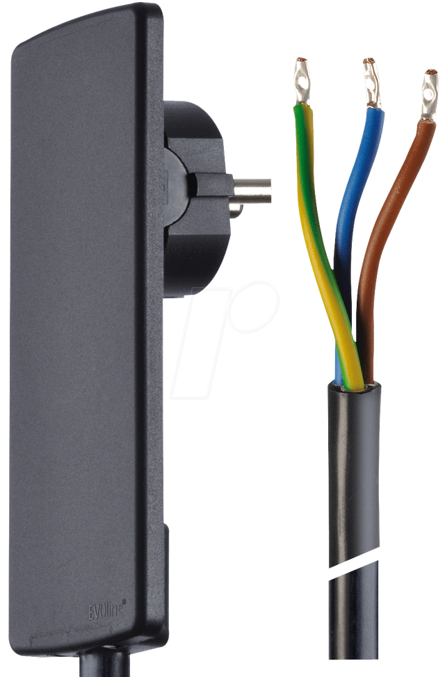 EVOLINE NKS SW - Netzkabel, Hebel-Schutzkontaktstecker, 1,5 m, schw, offenes Ende