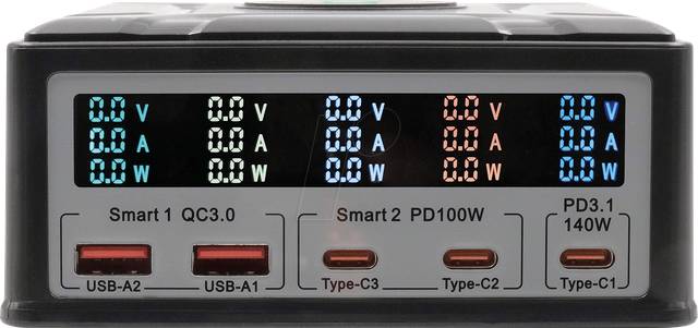 EXSYS EX-1107 - Multiport High Power Charger mit QI 15W und USB-C PD mit max. 26