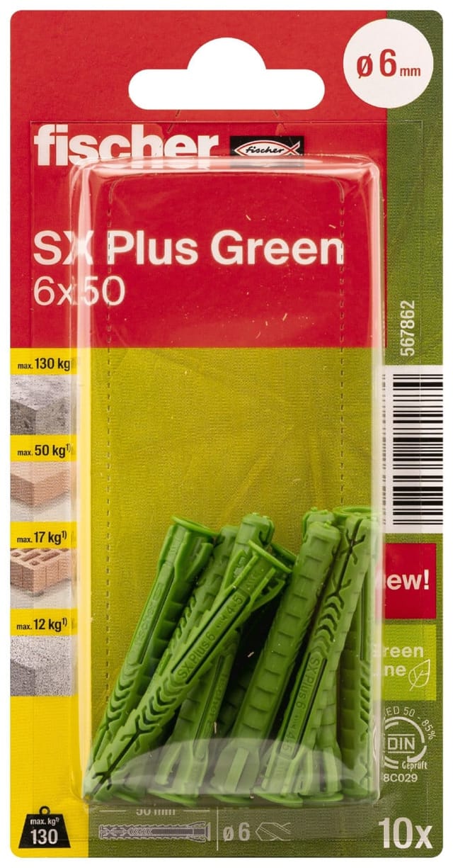 FD 567862 - Dübel SX Plus Green 6x50 K, 10-teilig