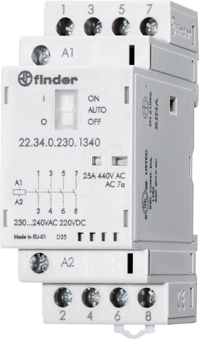 FIN 22.34.0 24V2 - Installationsrelais, 4x NO, 250V/25A, 24 V AC/DC