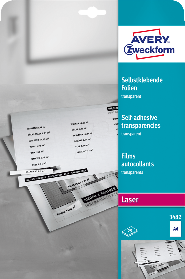 FOLIE 3482 - Overheadfolie, DIN A4, für Laser-Drucker, 25 Blatt, selbstkleben