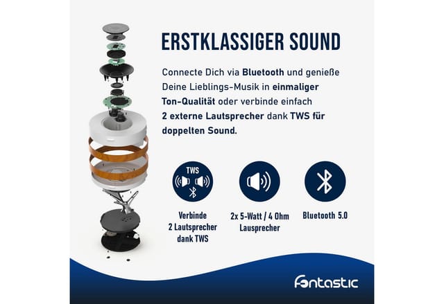 FONTASTIC 260315 - LED-Schreibtischlampe, 2700-6000 K, Lautsprecher, Ladestation, U