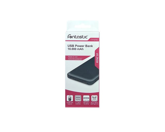 FONTASTIC 262425 - Powerbank, Li-Po, 10000 mAh, USB / USB-C, schwarz