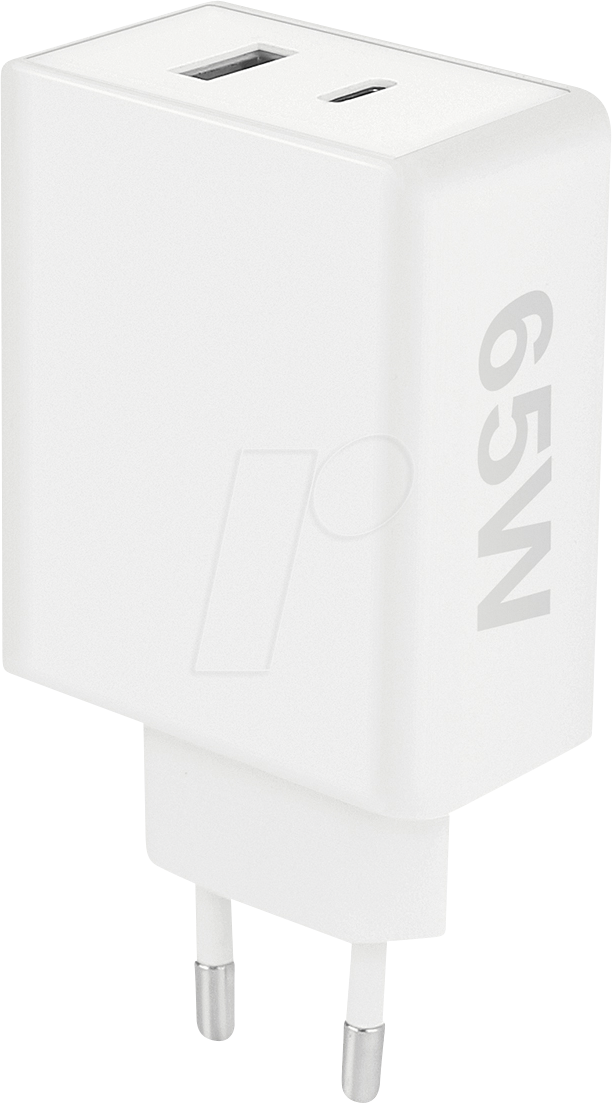 FONTASTIC 262593 - USB-Ladegerät, 65 W, 1x USB-A, 1x USB-C (PD), GaN, weiß